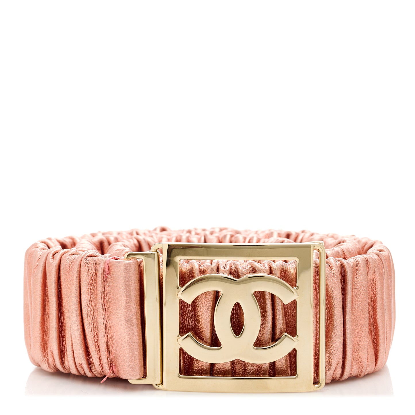 Metallic Lambskin Ruched CC Belt 85 34 Pink