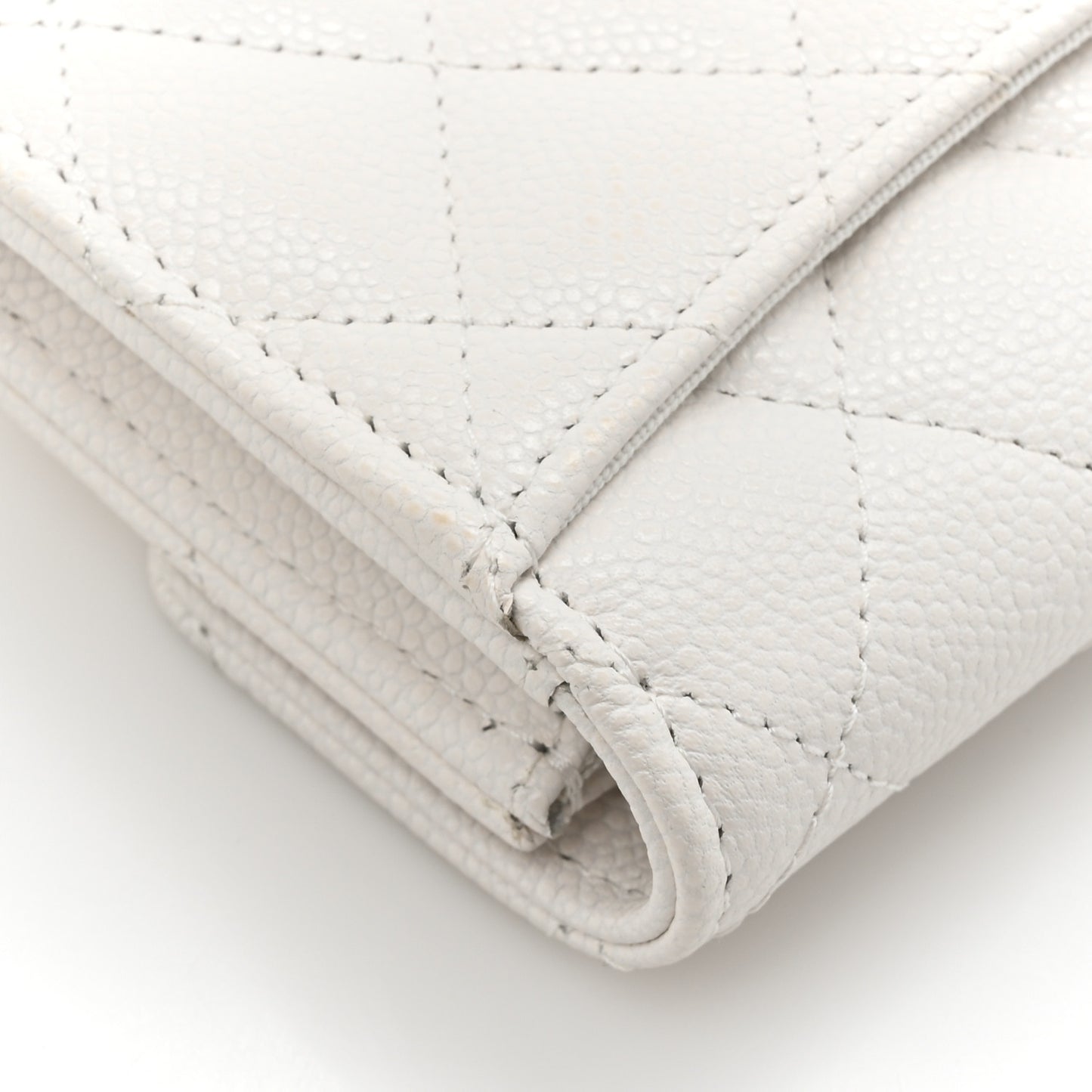 Caviar Quilted Flap Card Holder Wallet White