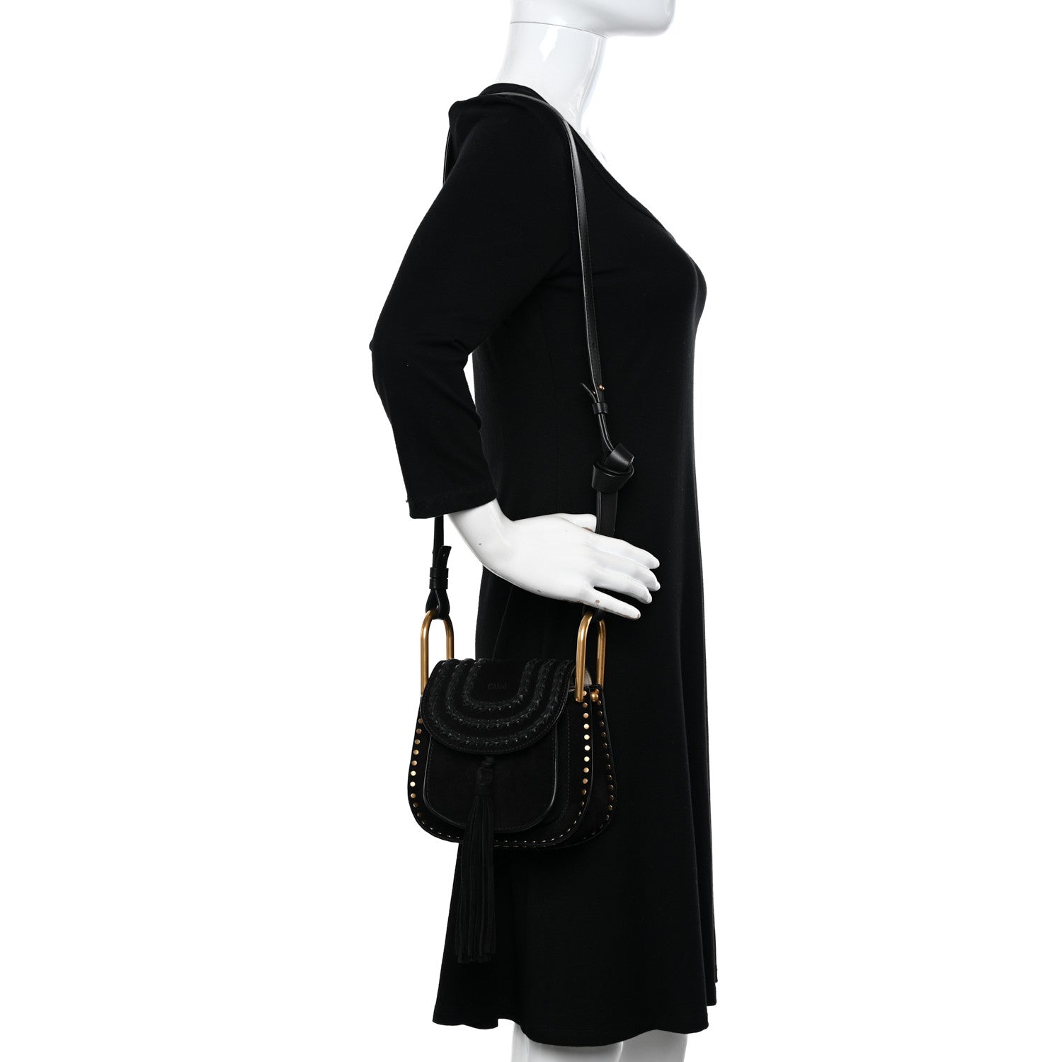 Chloe Suede Calfskin Braided Mini Hudson Shoulder Bag Black 2 of 9