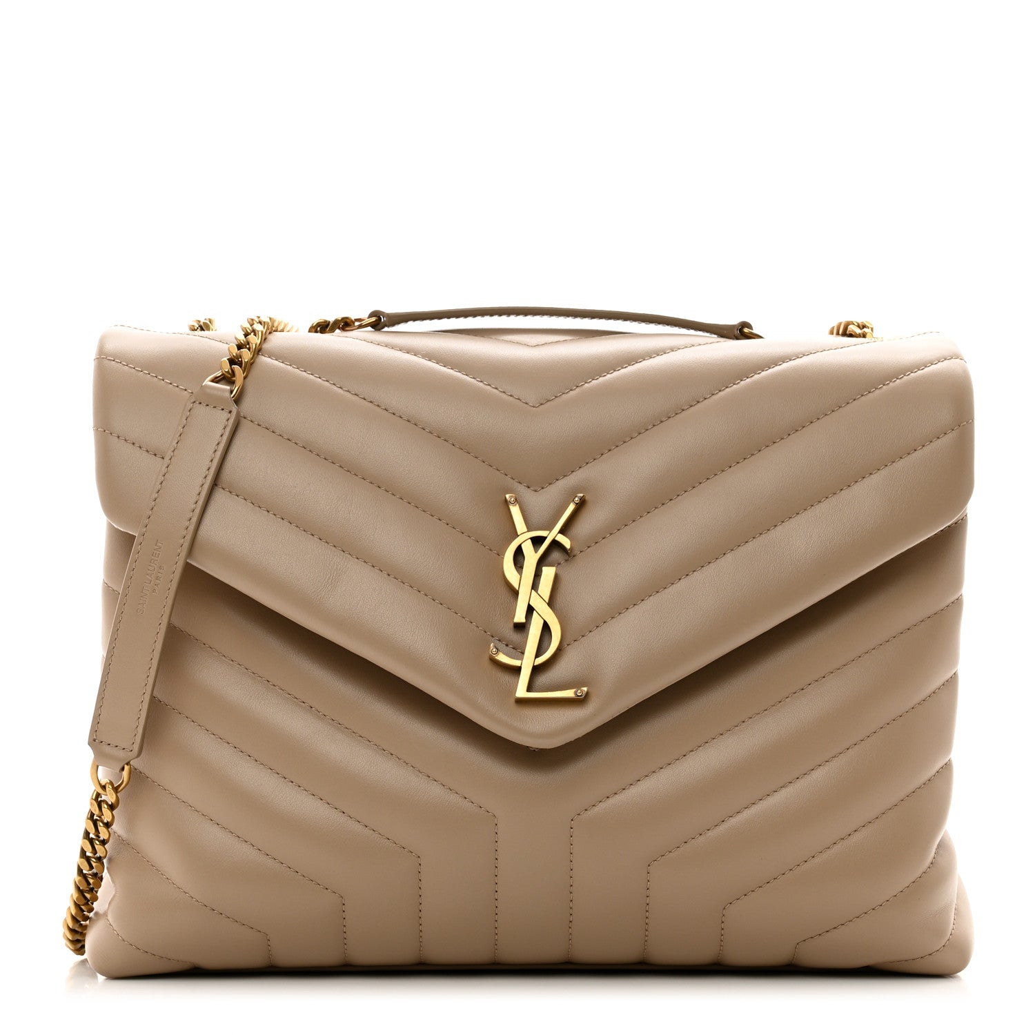 Saint Laurent Calfskin Y Quilted Monogram Medium Loulou Chain Satchel Dark Beige 1 of 10