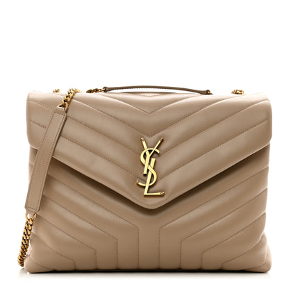 Saint Laurent Calfskin Y Quilted Monogram Medium Loulou Chain Satchel Dark Beige 1 of 10