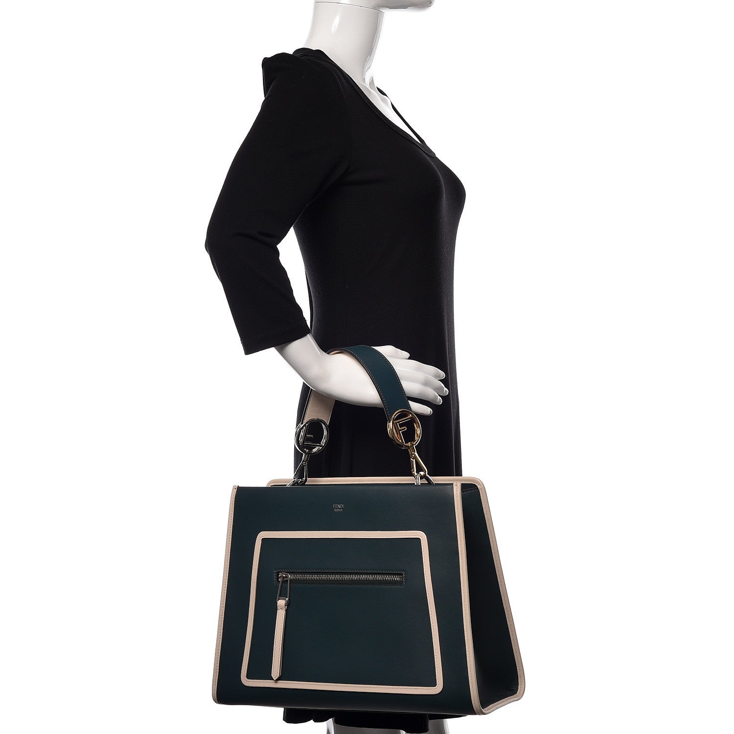 Fendi Vitello Century Opaco F is Fendi Bi-Color Regular Runaway Satchel Amazzonia Camelia 2 of 10
