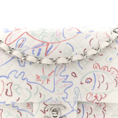 Chanel Denim Printed Fish Quilted Medium Double Flap White Multicolor 8 of 10