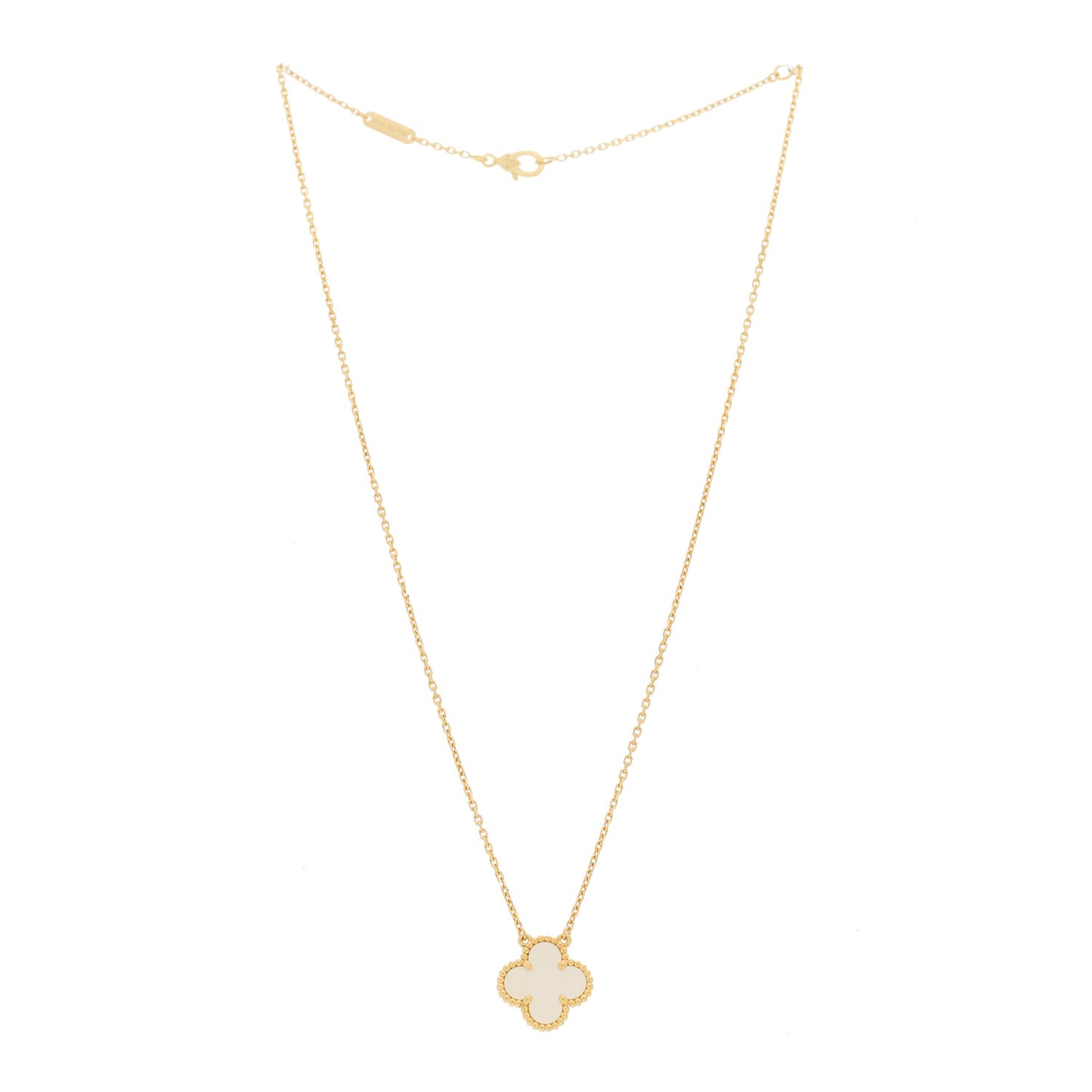 18K Yellow Gold Mother of Pearl Vintage Alhambra Pendant Necklace