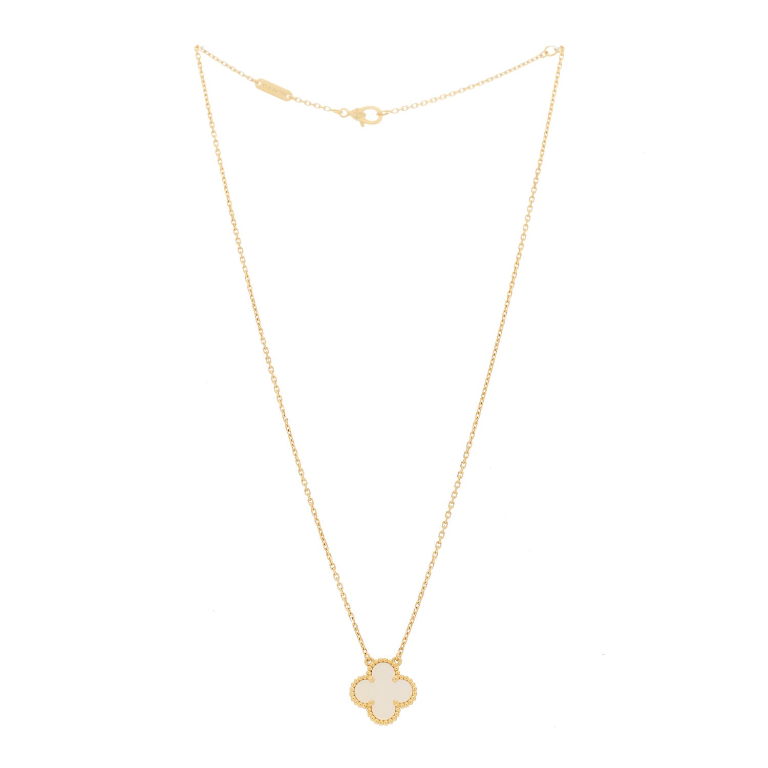 Van Cleef & Arpels 18K Yellow Gold Mother of Pearl Vintage Alhambra Pendant Necklace 3 of 6