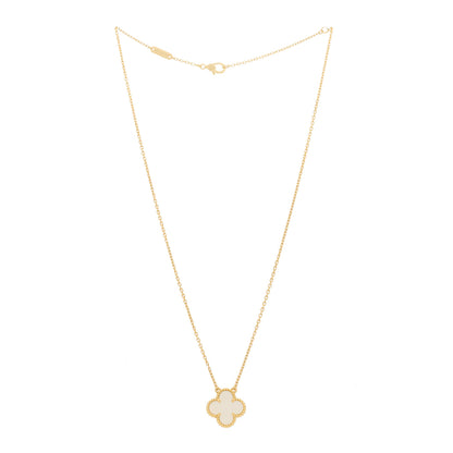 Van Cleef & Arpels 18K Yellow Gold Mother of Pearl Vintage Alhambra Pendant Necklace 3 of 6