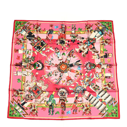Hermes Silk Kachinas Wash Scarf 90 Rose Vert 1 of 5