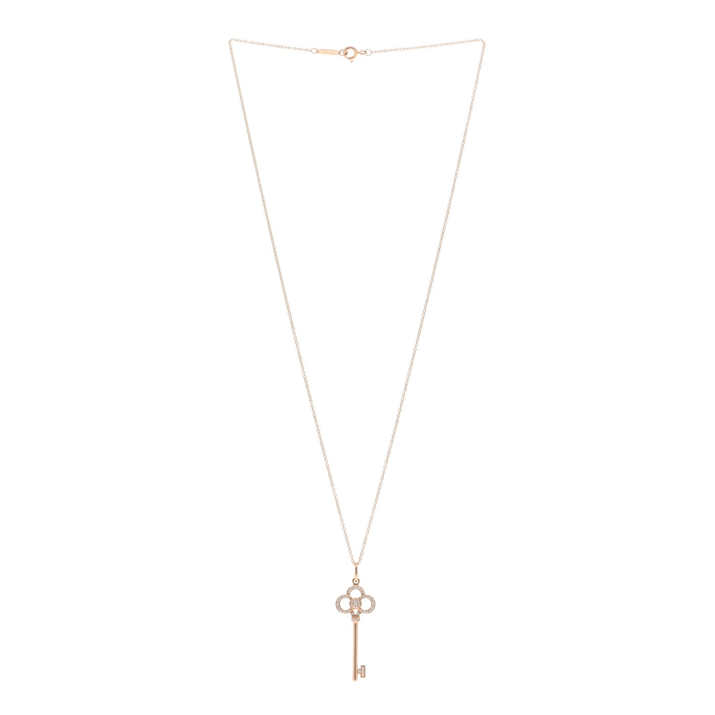 18K Rose Gold Diamond Crown Key Pendant Necklace