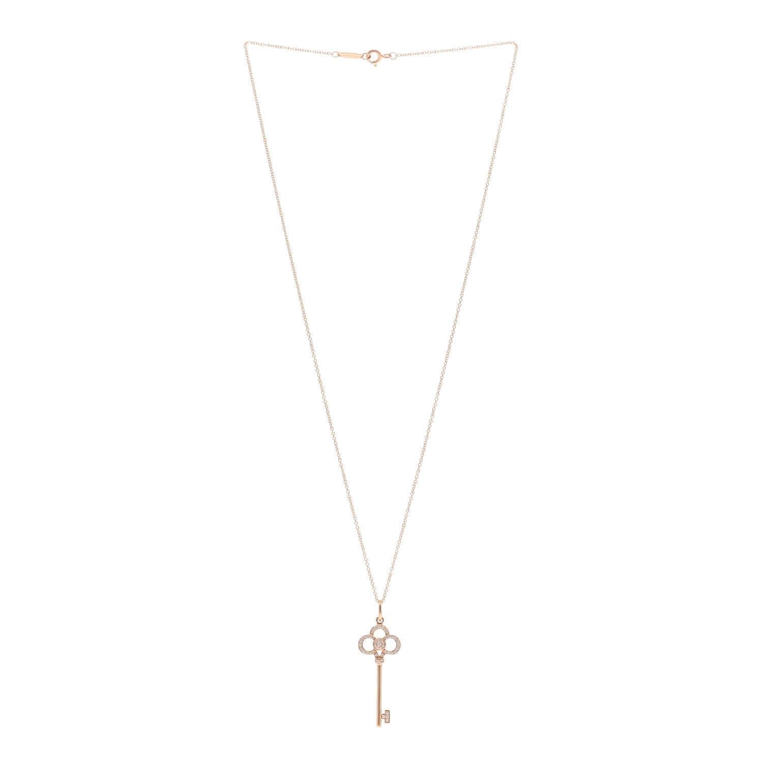 Tiffany 18K Rose Gold Diamond Crown Key Pendant Necklace 3 of 5