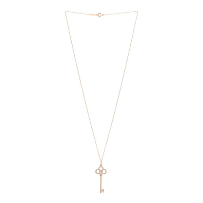 Tiffany 18K Rose Gold Diamond Crown Key Pendant Necklace 3 of 5