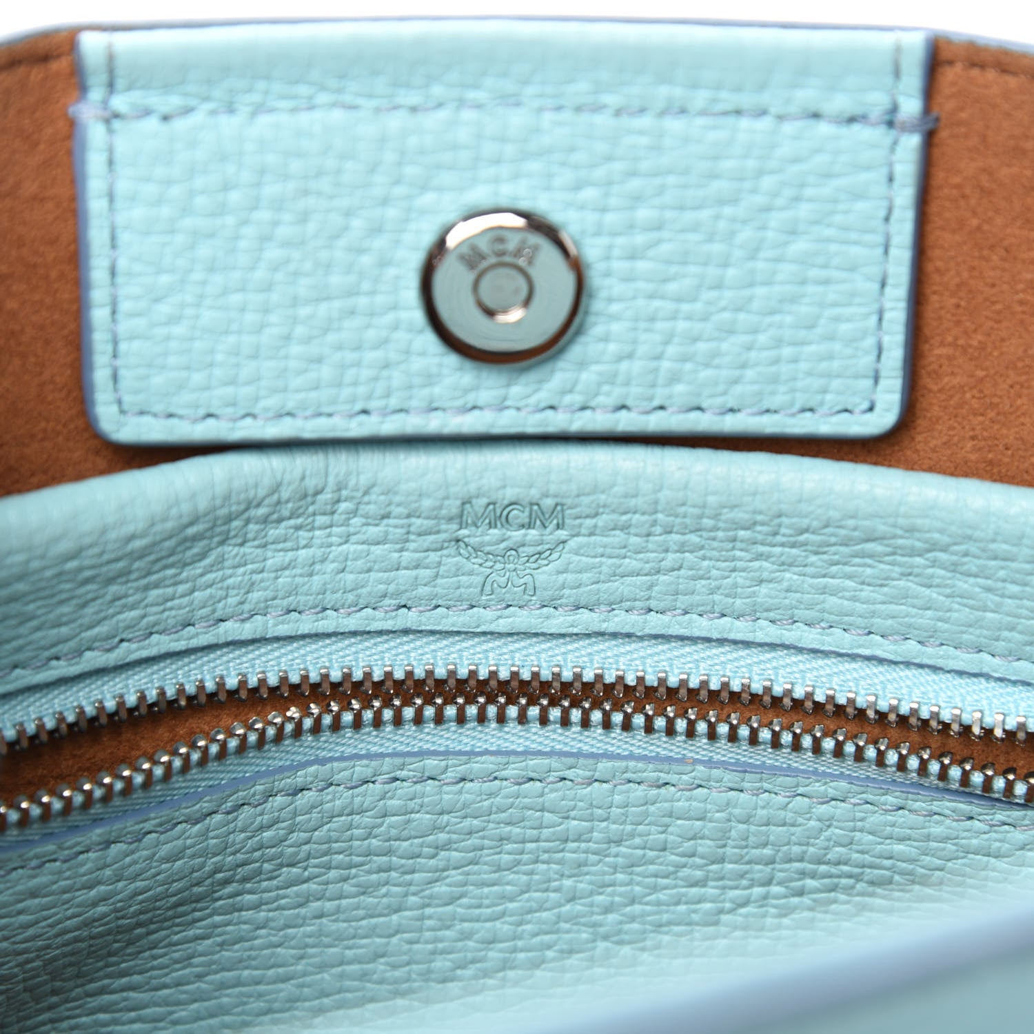 MCM Grained Calfskin Mini Tote Light Blue 8 of 9