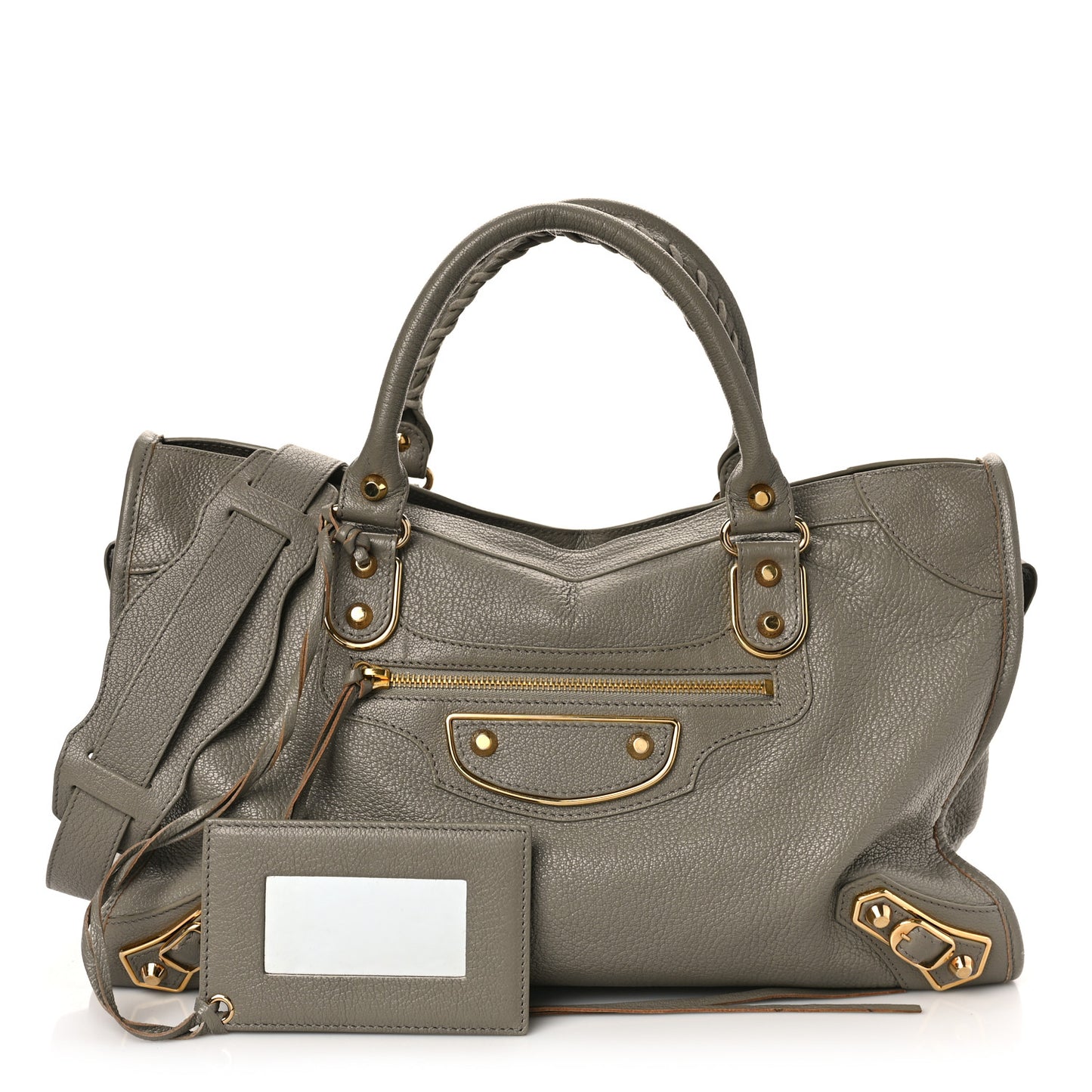 Chevre Gold Metallic Edge Hardware City Gris Taupe