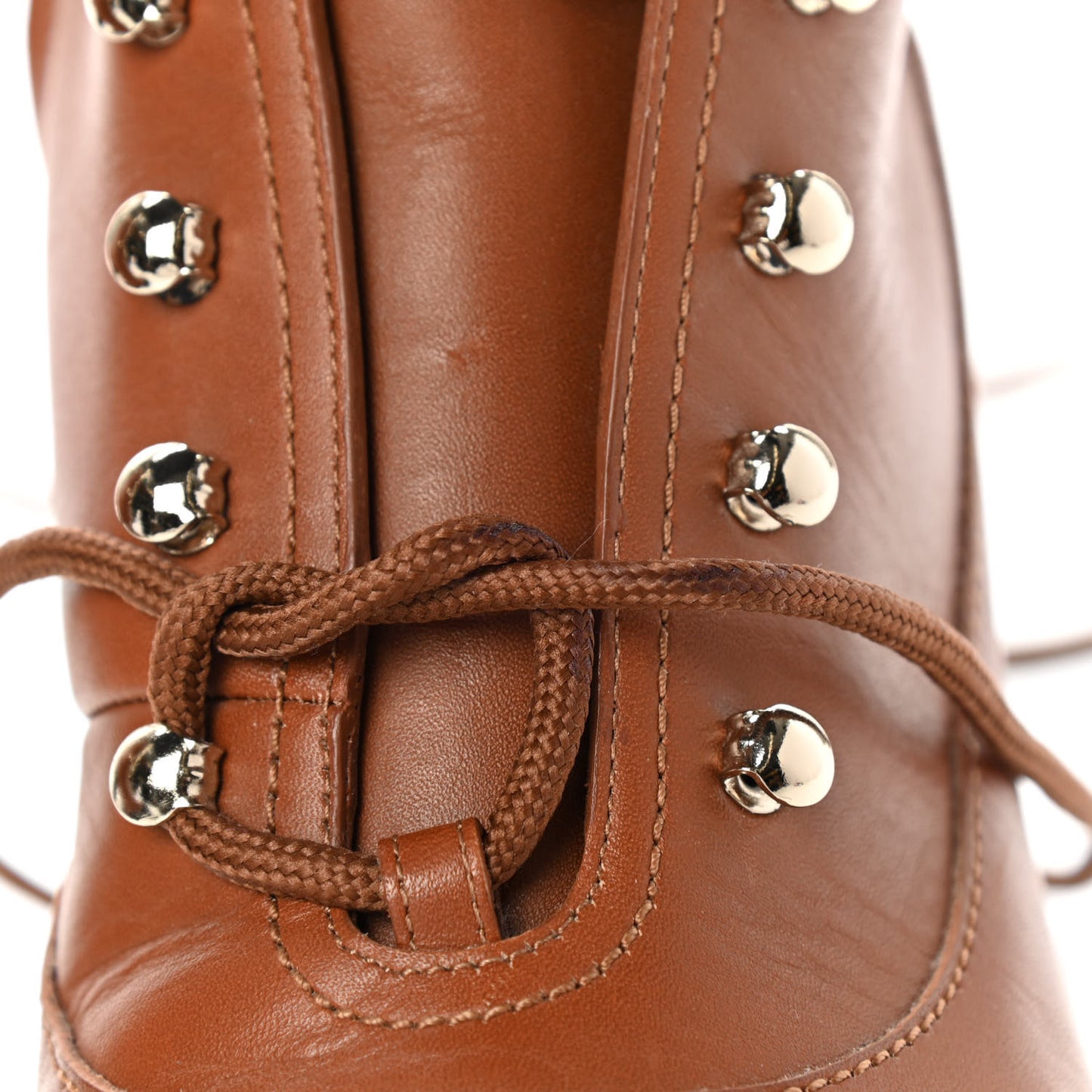 Calfskin Rockstud Cap Toe Combat Boots 38 Tan