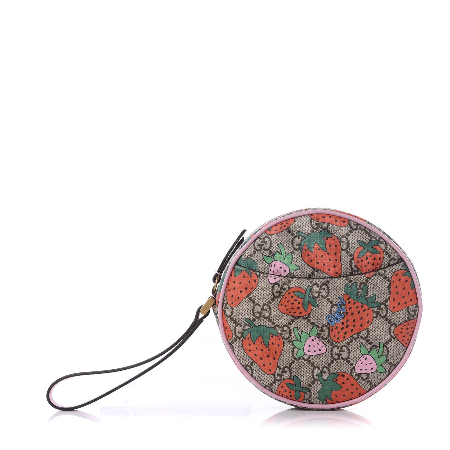 GG Supreme Monogram Strawberry Round Wrist Wallet
