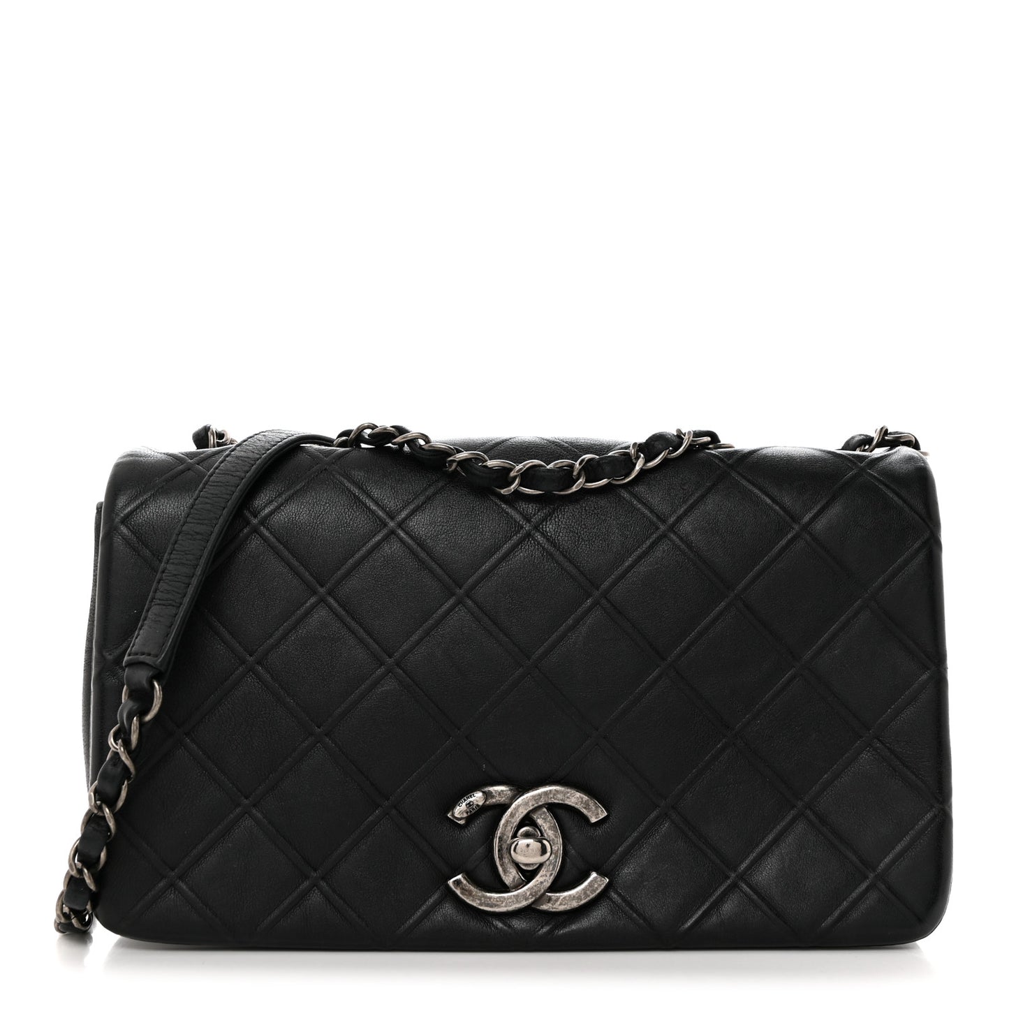 Calfskin Diamond Embossed New Chic Flap Black