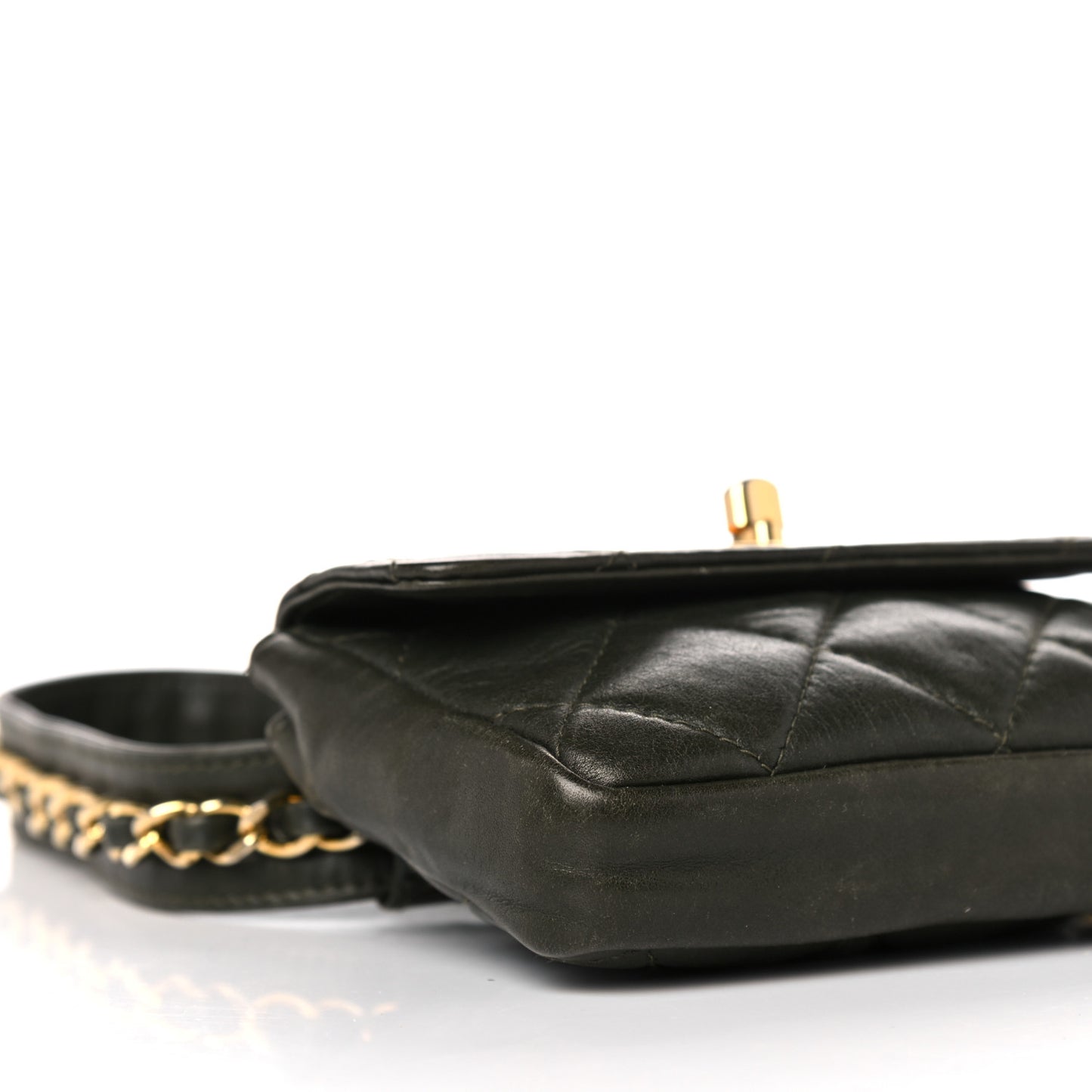 Lambskin Quilted Flap Waist Belt Bag Black