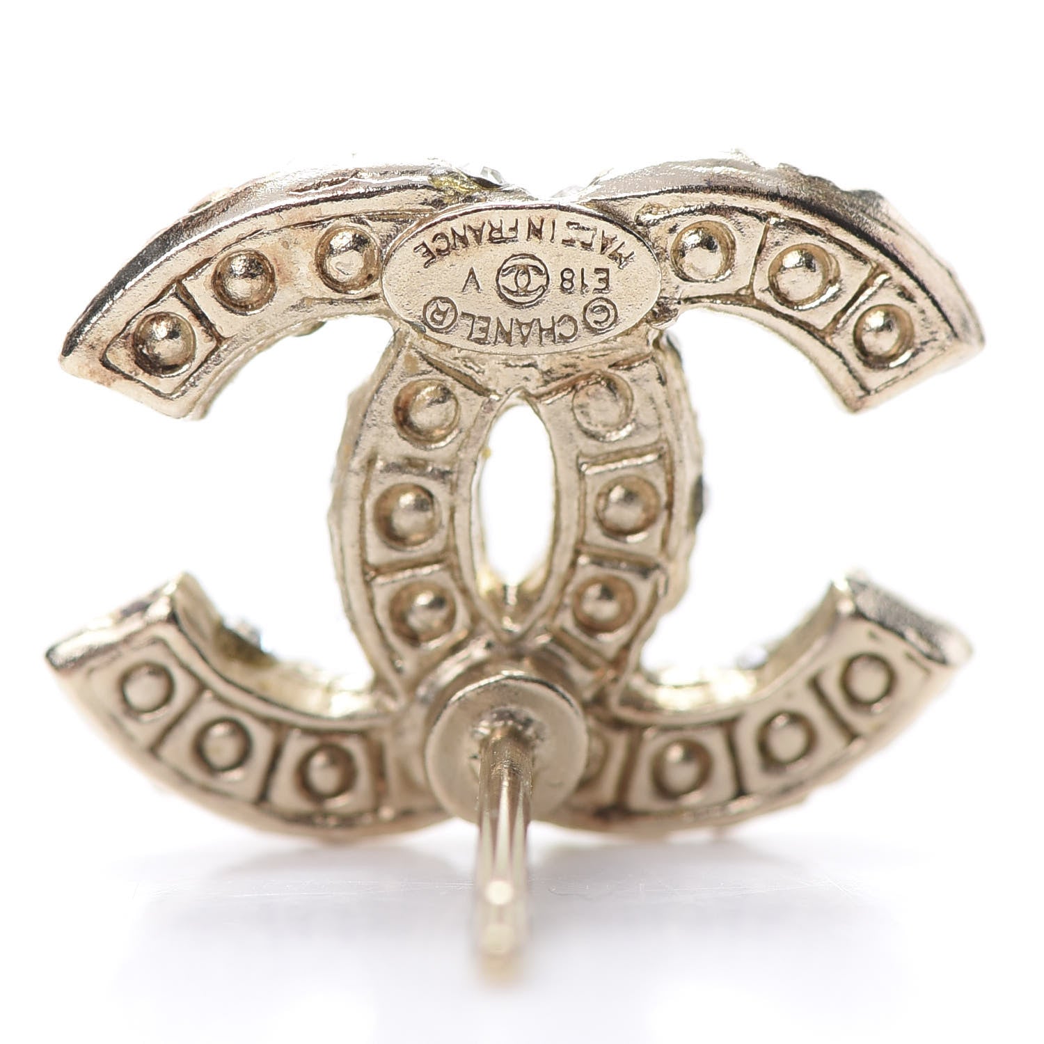 Chanel Pearl Crystal CC Stud Earrings Gold 4 of 6