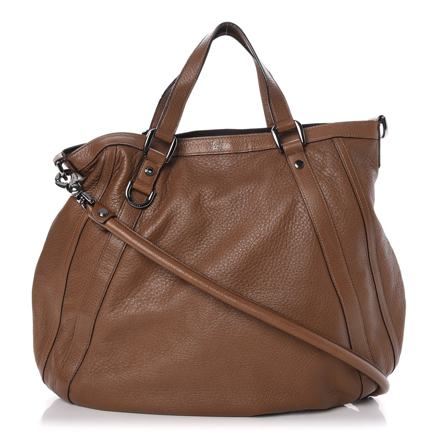 Pebbled Calfskin Medium Abbey Convertible Tote Brown