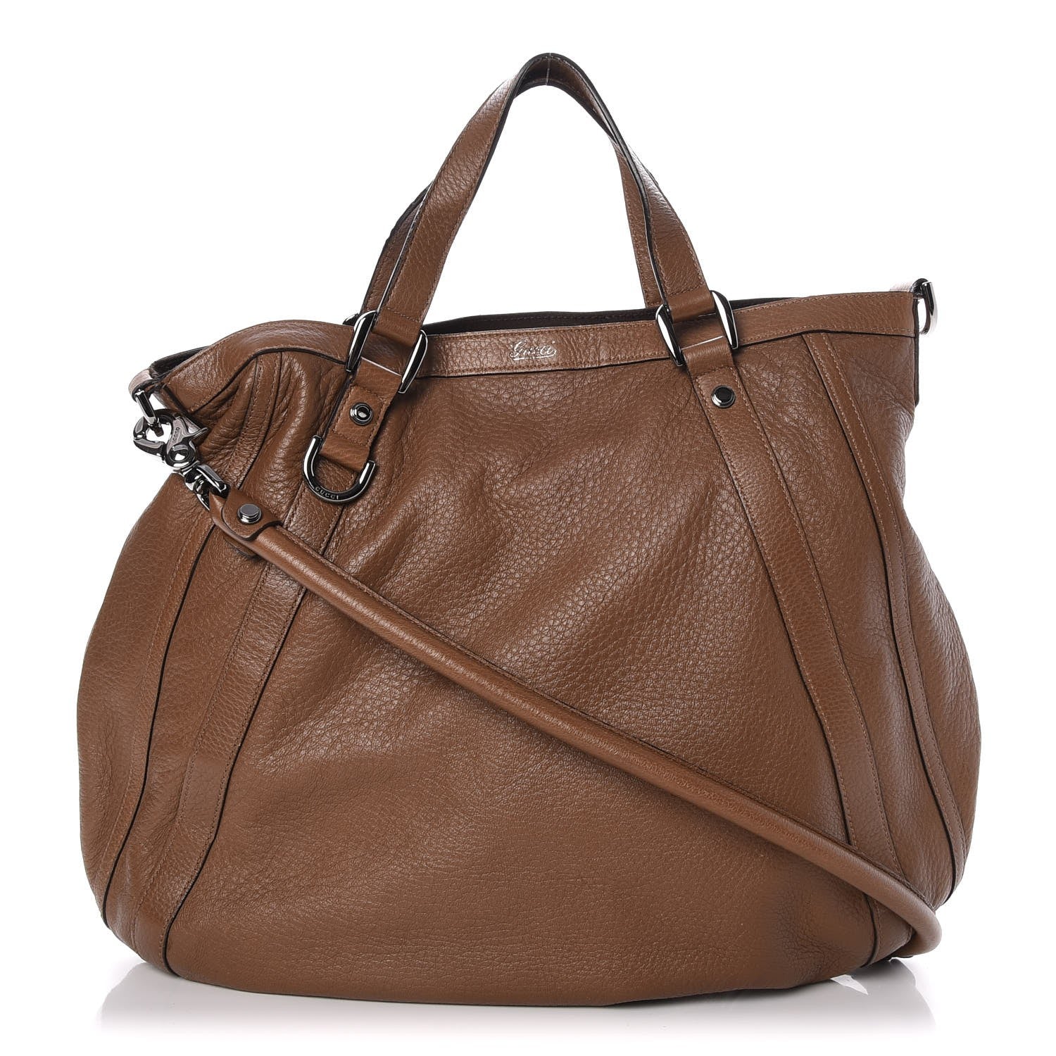 Gucci Pebbled Calfskin Medium Abbey Convertible Tote Brown 1 of 10