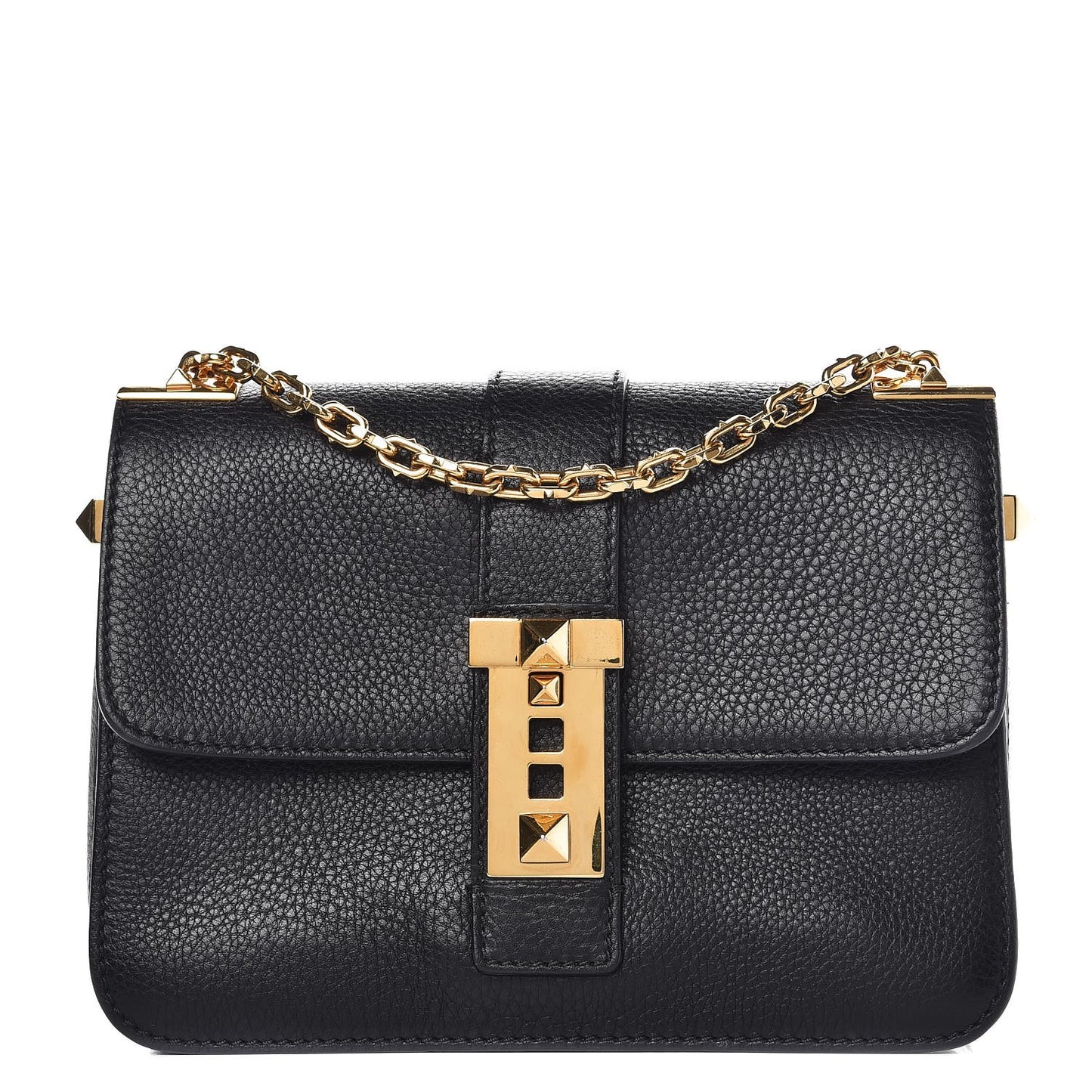 Grained Calfskin B-Rockstud Flap Black