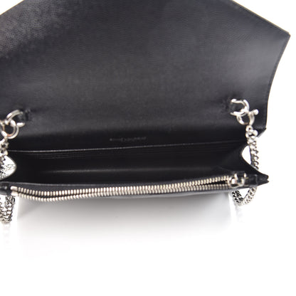 Saint Laurent Grain De Poudre Matelasse Chevron Monogram Envelope Chain Wallet Black 5 of 7