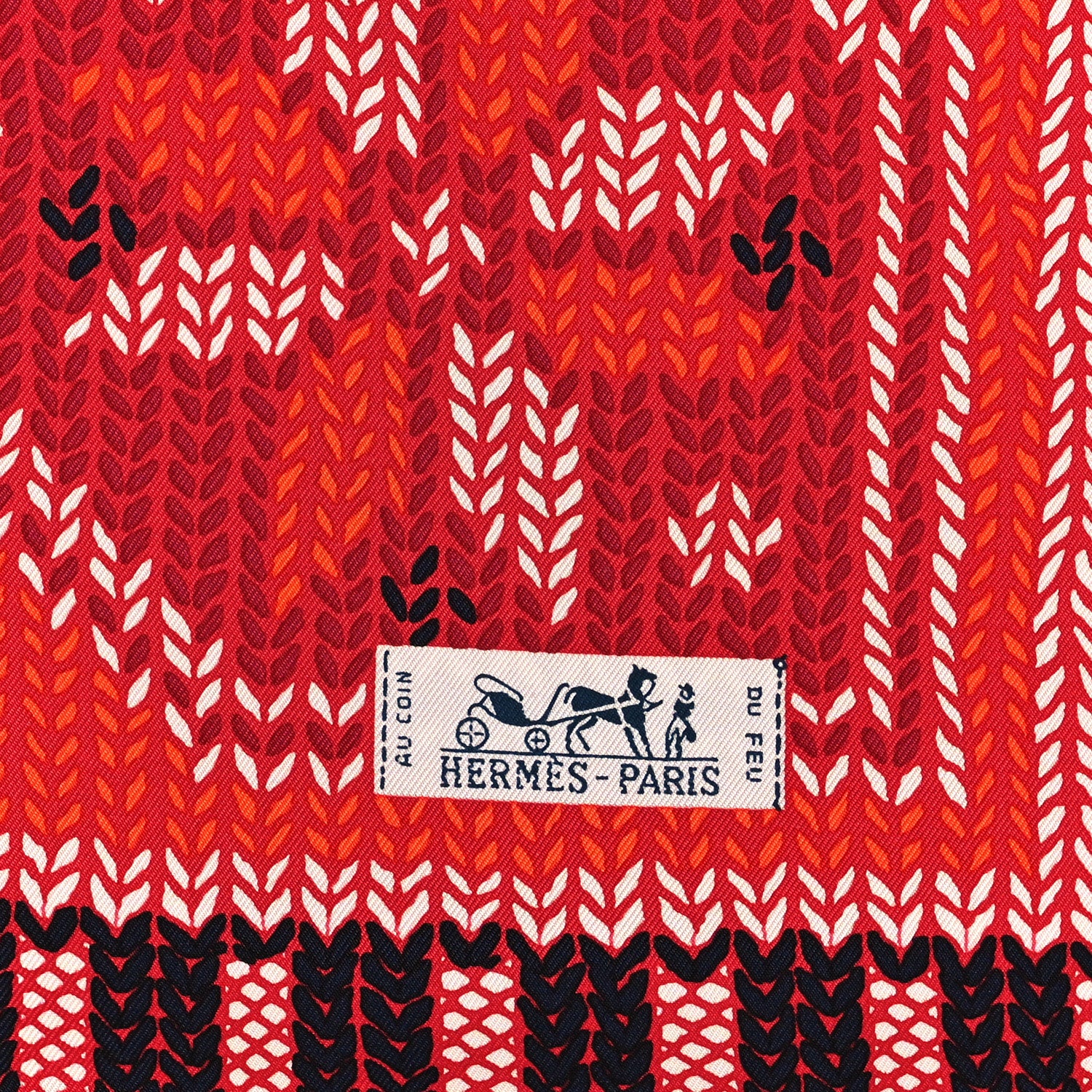 Hermes Silk Au Coin Du Feu Scarf 90 Rouge Bordeaux Black 2 of 3