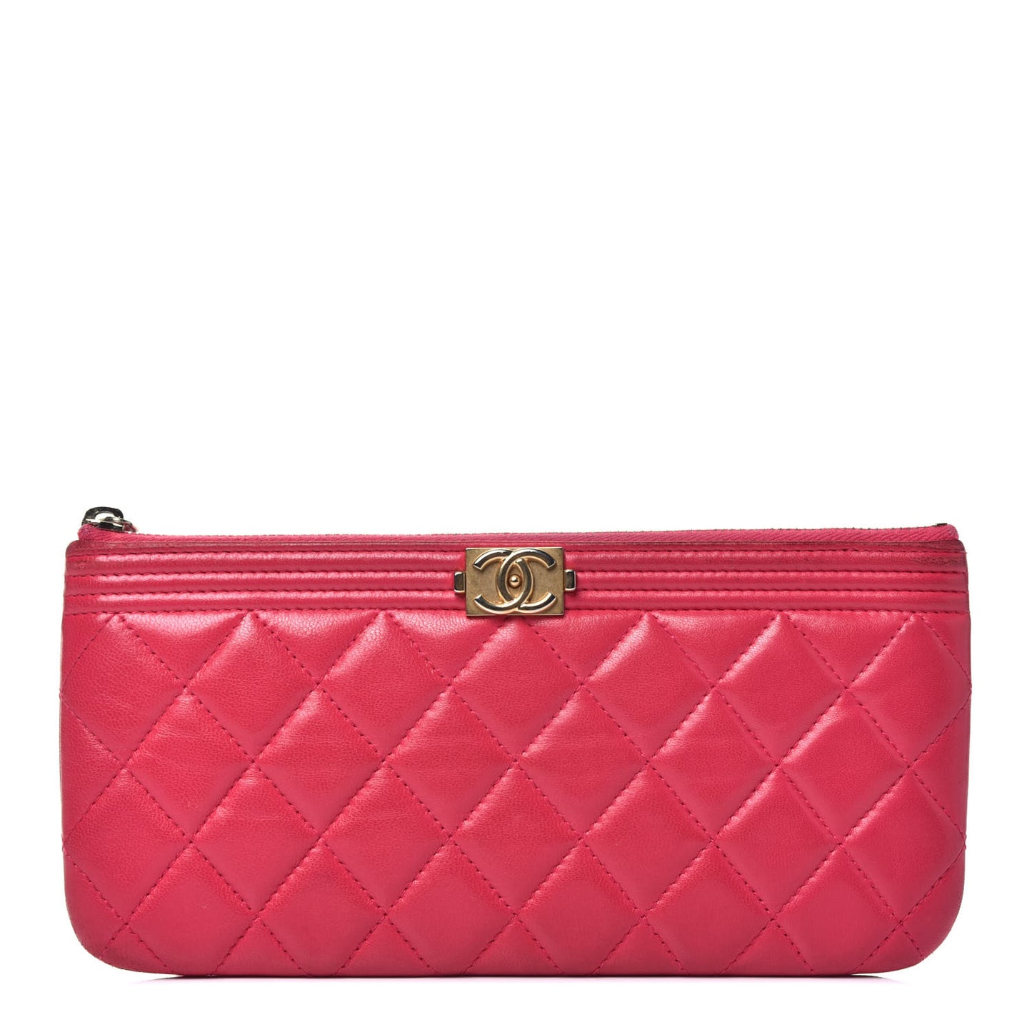 Lambskin Quilted Small Boy Zipped Pouch Dark Pink