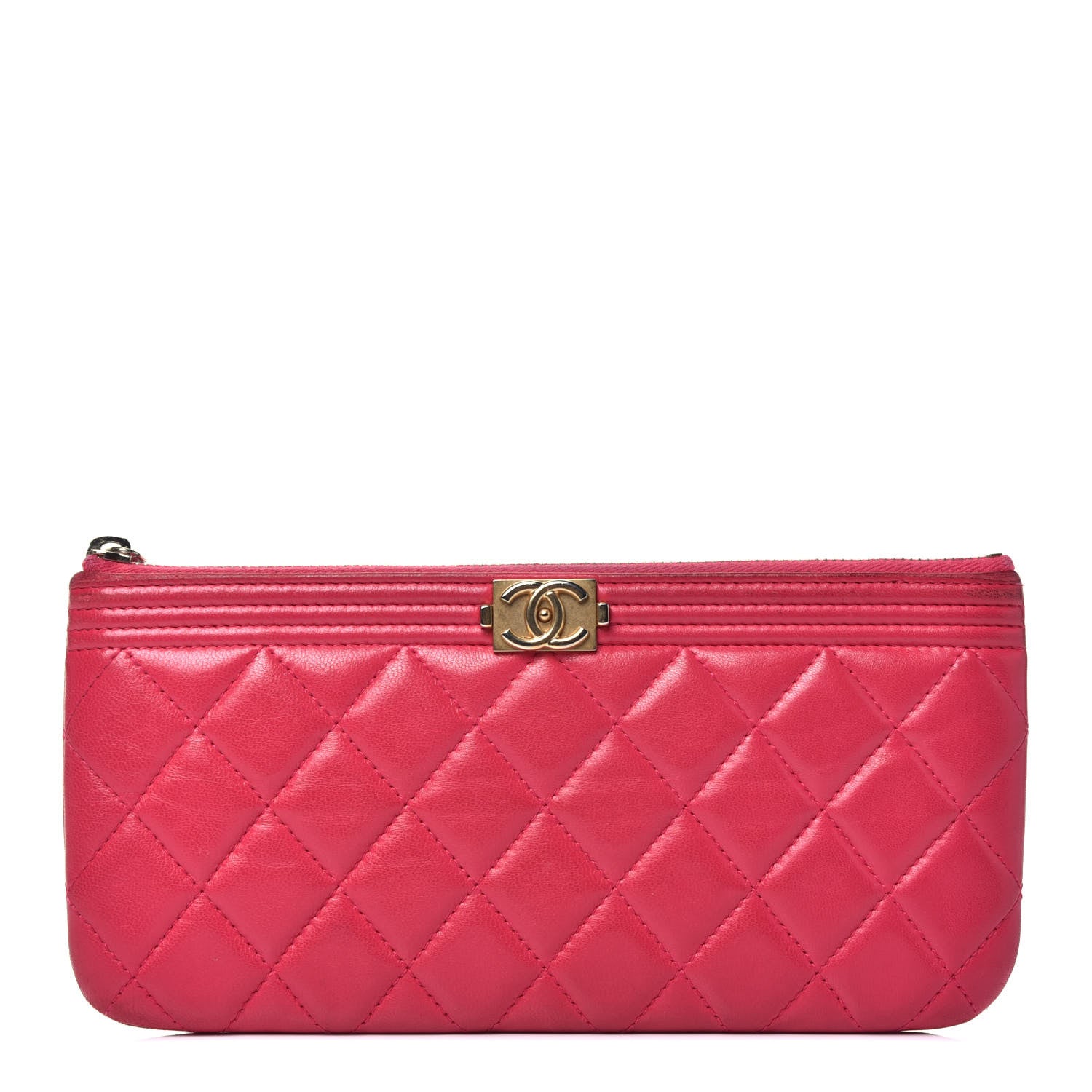 Chanel Lambskin Quilted Small Boy Zipped Pouch Dark Pink 1 of 8