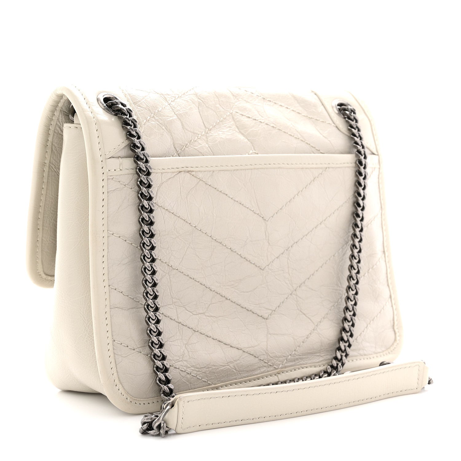 Saint Laurent Crinkled Calfskin Matelasse Monogram Baby Niki Chain Satchel Blanc Vintage 3 of 12