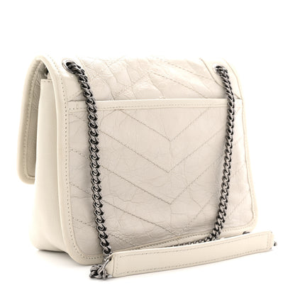 Saint Laurent Crinkled Calfskin Matelasse Monogram Baby Niki Chain Satchel Blanc Vintage 3 of 12