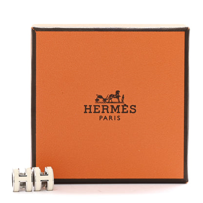 Hermes Palladium Lacquered Mini Pop H Earrings White 5 of 5
