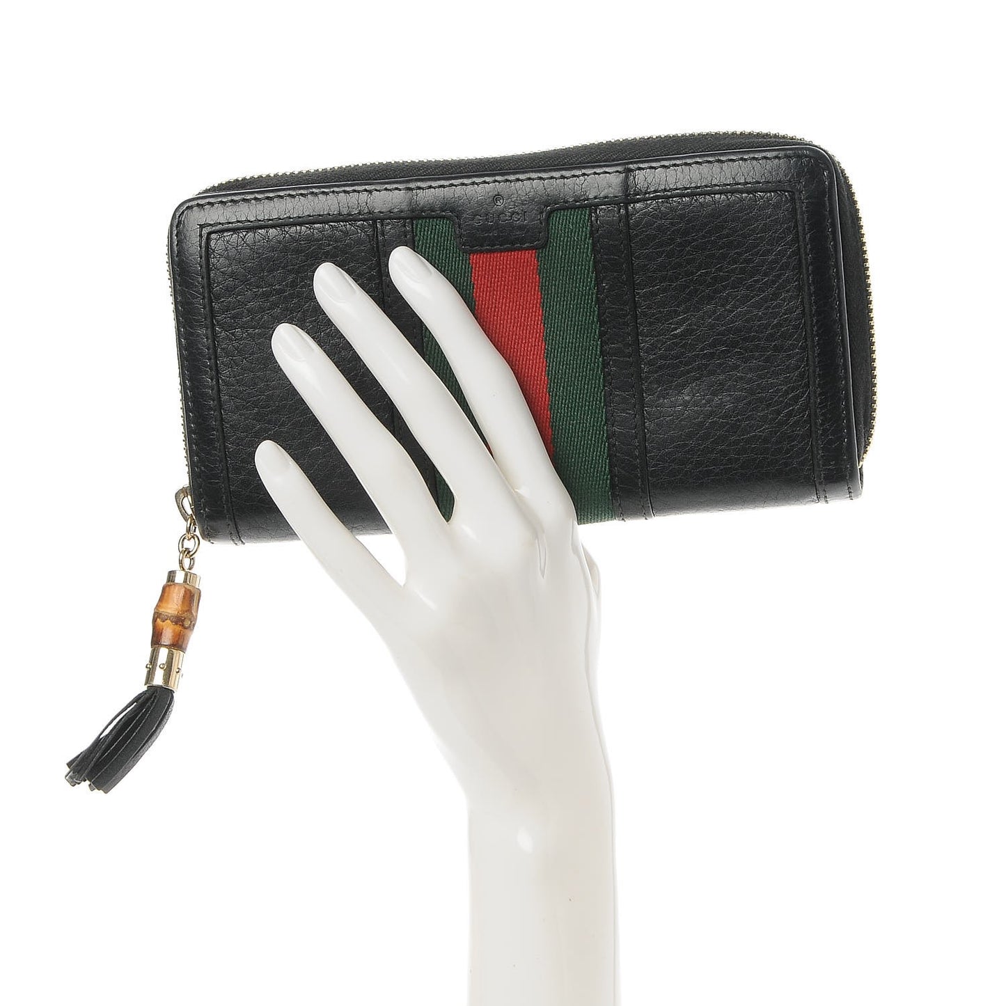 Calfskin Web Rania Zip Around Wallet Black