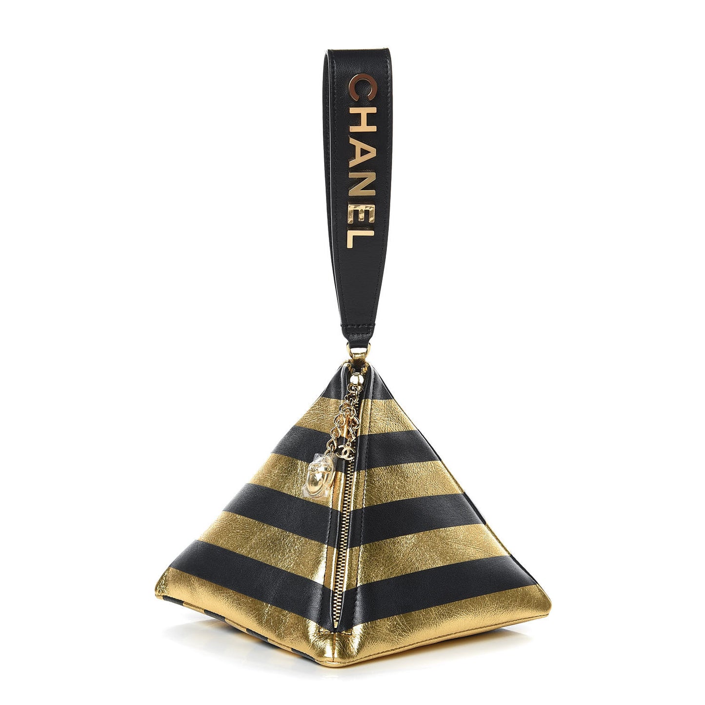 Metallic Lambskin CC Kheops Pyramid Bag Gold Black