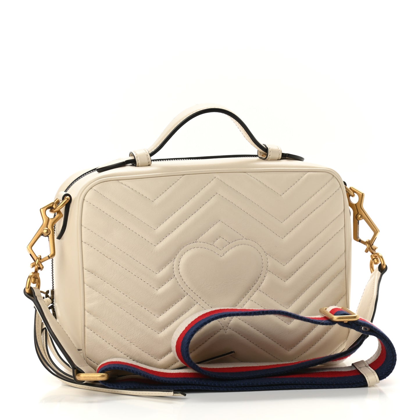 Calfskin Matelasse Sylvie Web Small GG Marmont Top Handle Shoulder Bag White