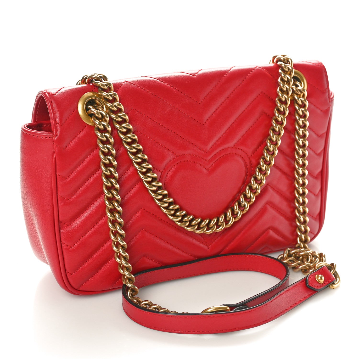 Gucci Calfskin Matelasse Small GG Marmont Shoulder Bag Hibiscus Red 3 of 11
