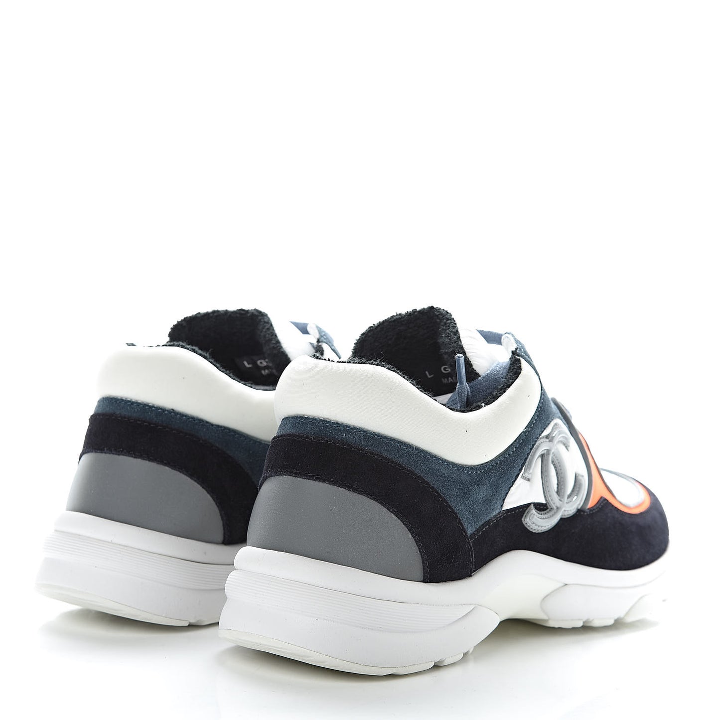 Nylon Calfskin Suede CC Womens Sneakers 38 Navy White Orange
