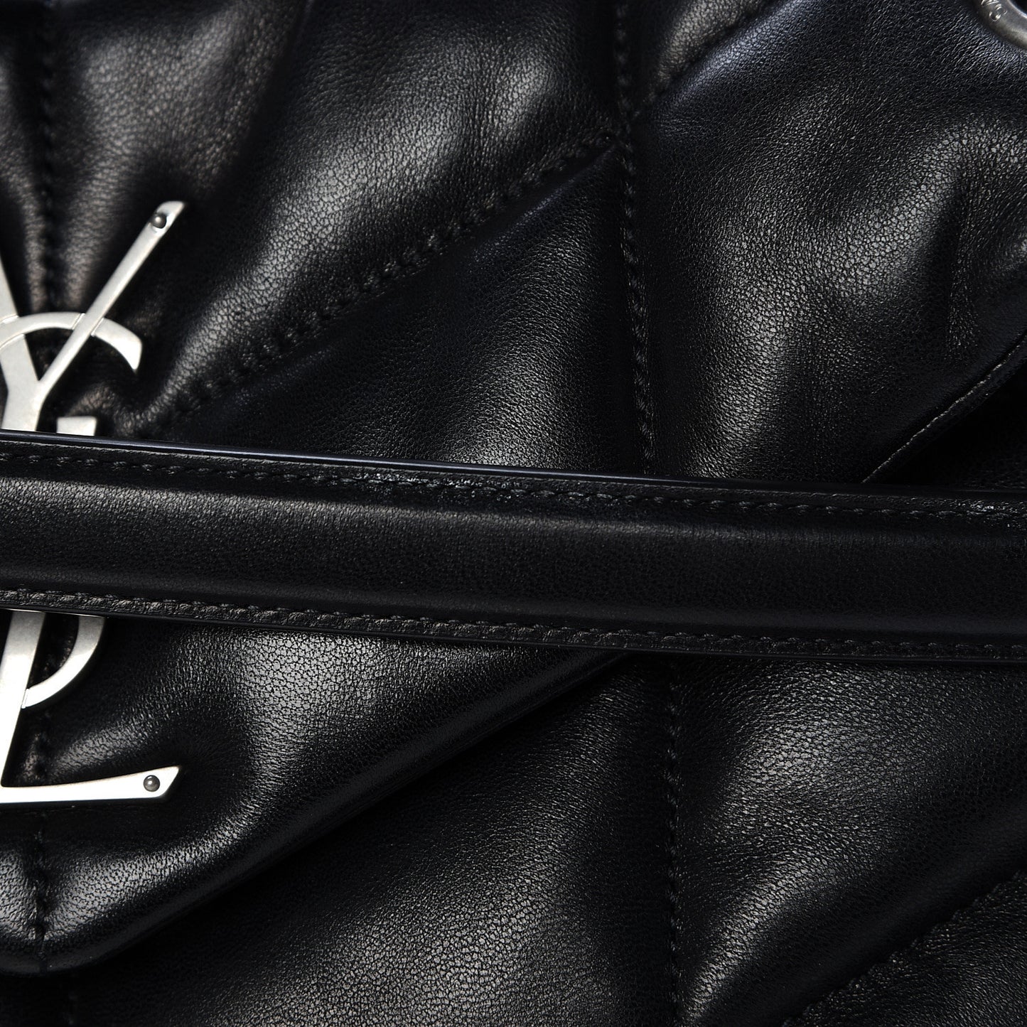 Lambskin Quilted Small Loulou Puffer Monogram Chain Satchel Black