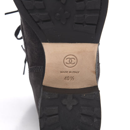 Chanel Suede Quilted CC Tall Lace Up Combat Boots 40.5 Grey 8 of 10
