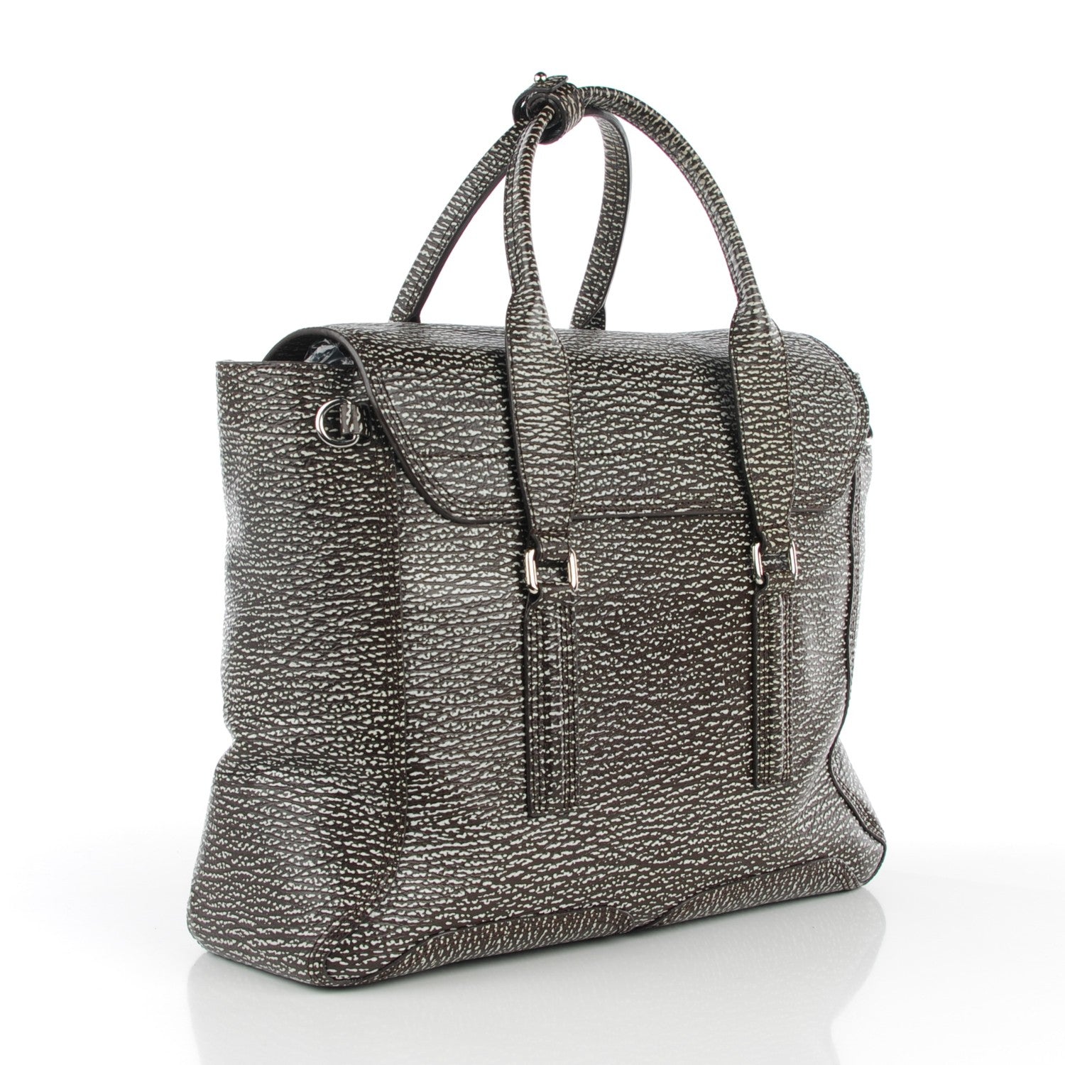 3.1 Phillip Lim 3.1 Textured Calfskin Large Pashli Satchel Black Cream 3 of 8