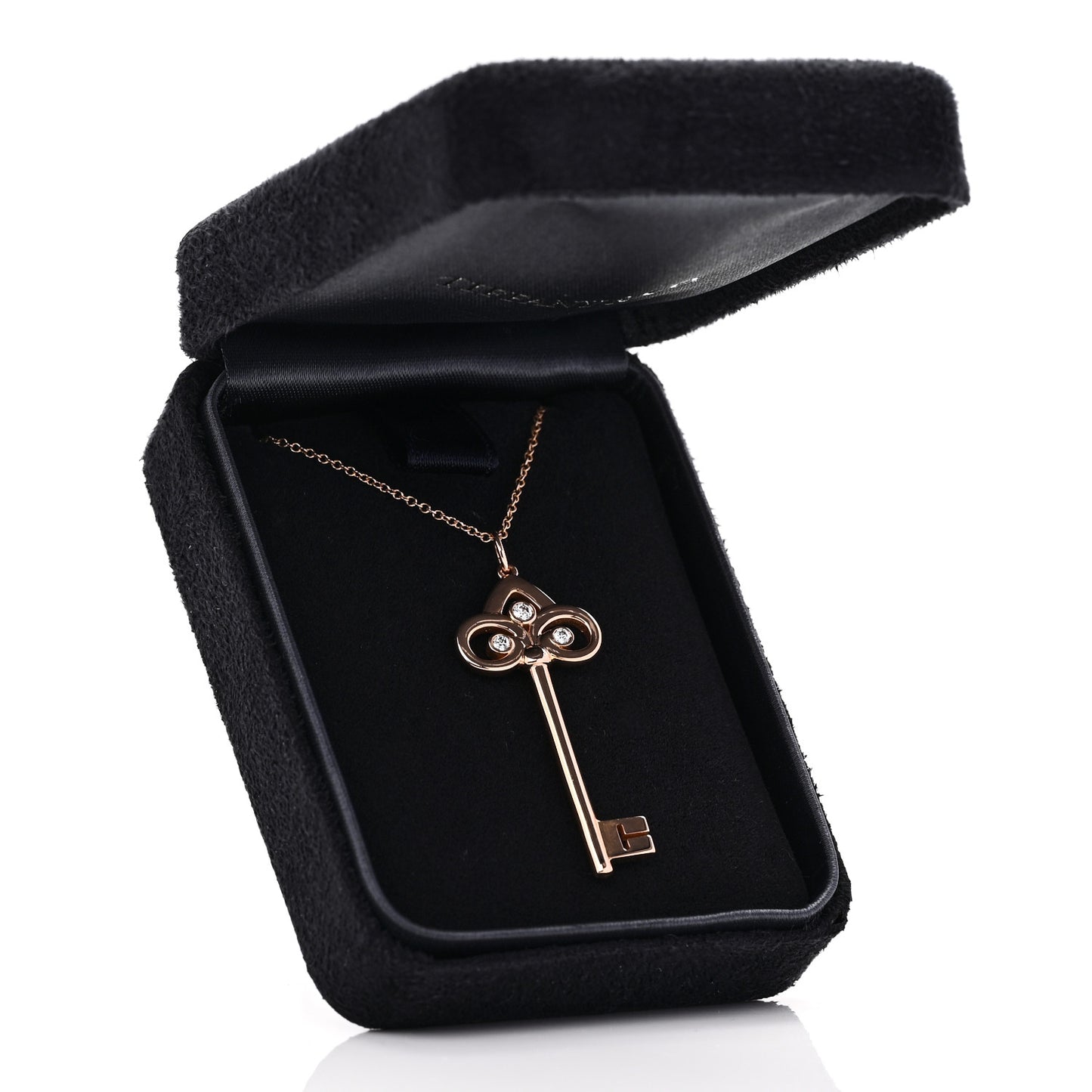 18K Rose Gold Diamond Fleur De Lis Key Pendant Necklace