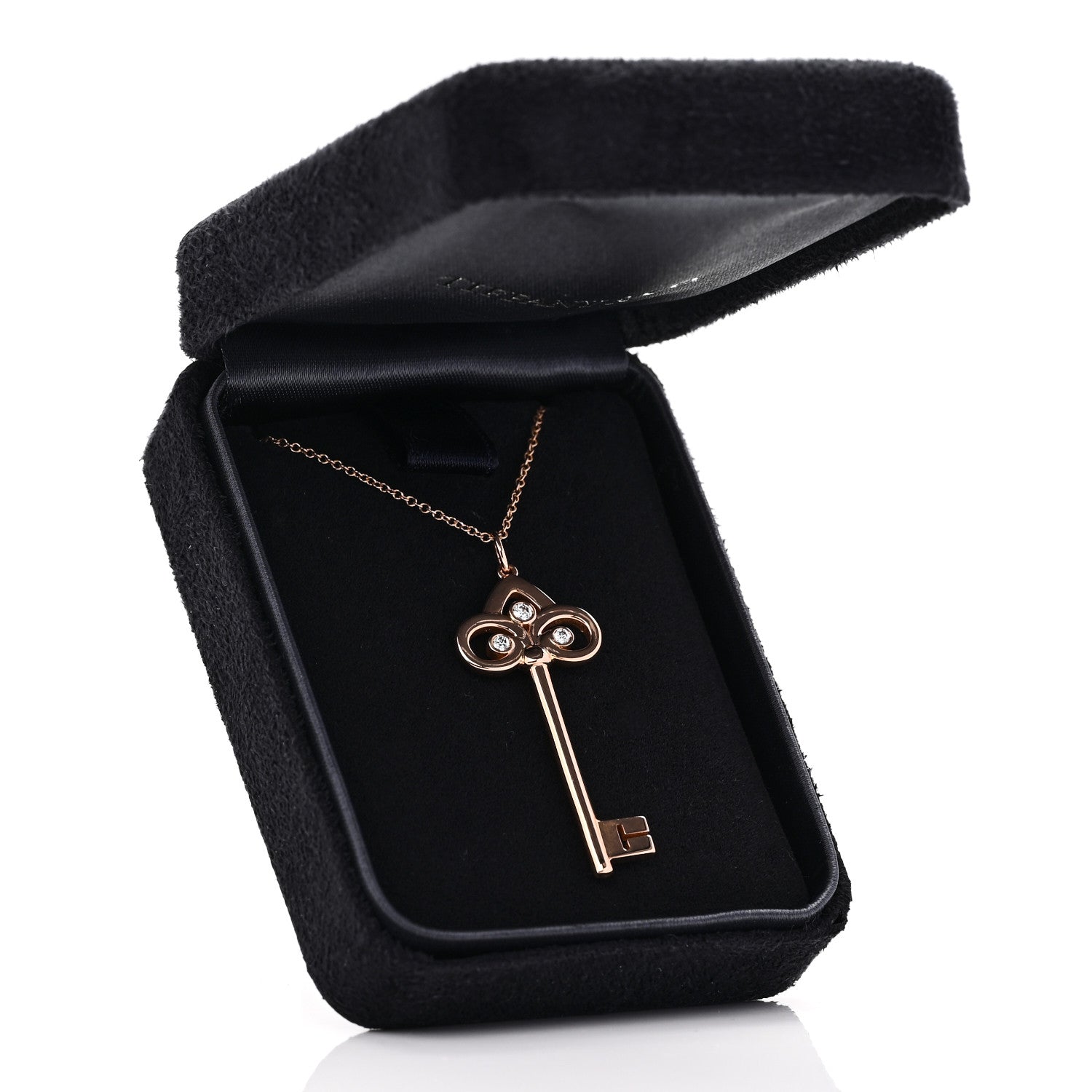 Tiffany 18K Rose Gold Diamond Fleur De Lis Key Pendant Necklace 7 of 7