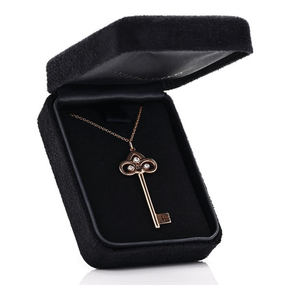 Tiffany 18K Rose Gold Diamond Fleur De Lis Key Pendant Necklace 7 of 7