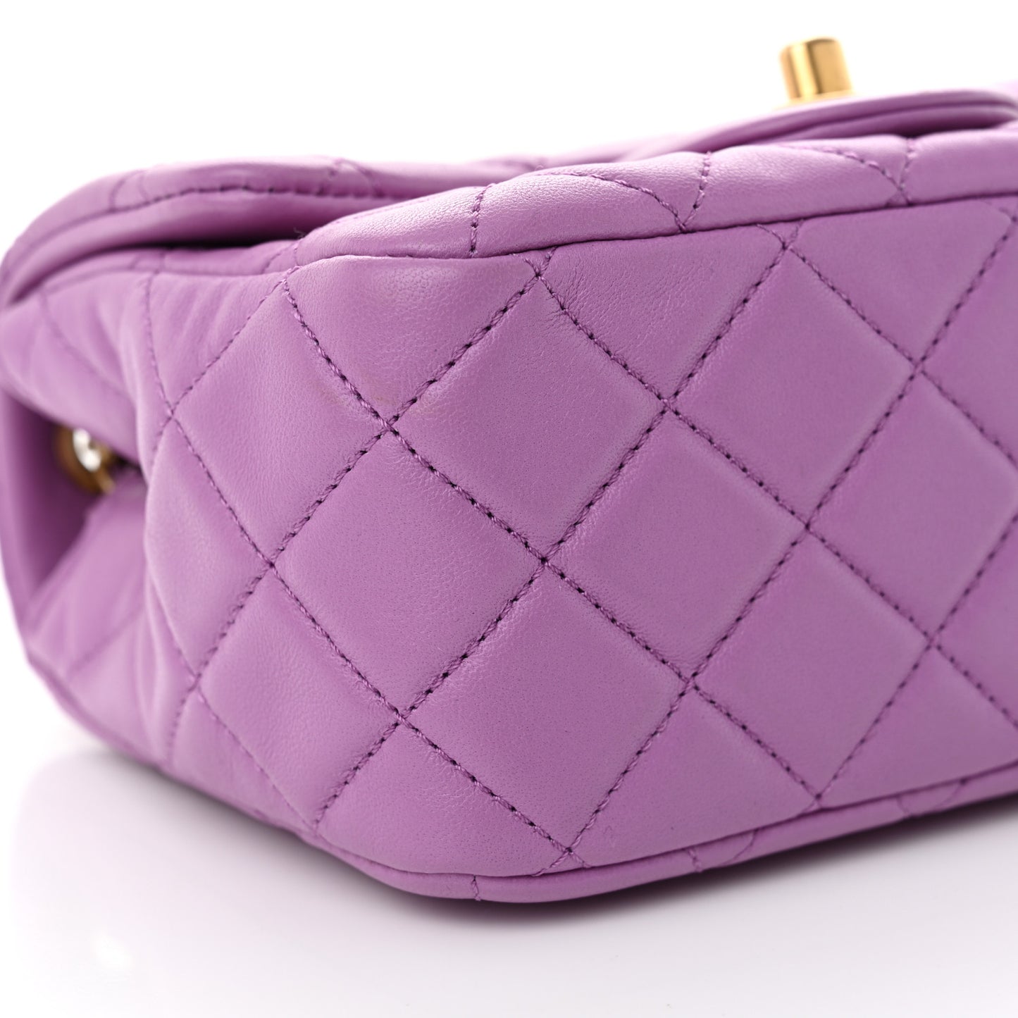 Lambskin Quilted Mini Pearl Crush Flap Purple
