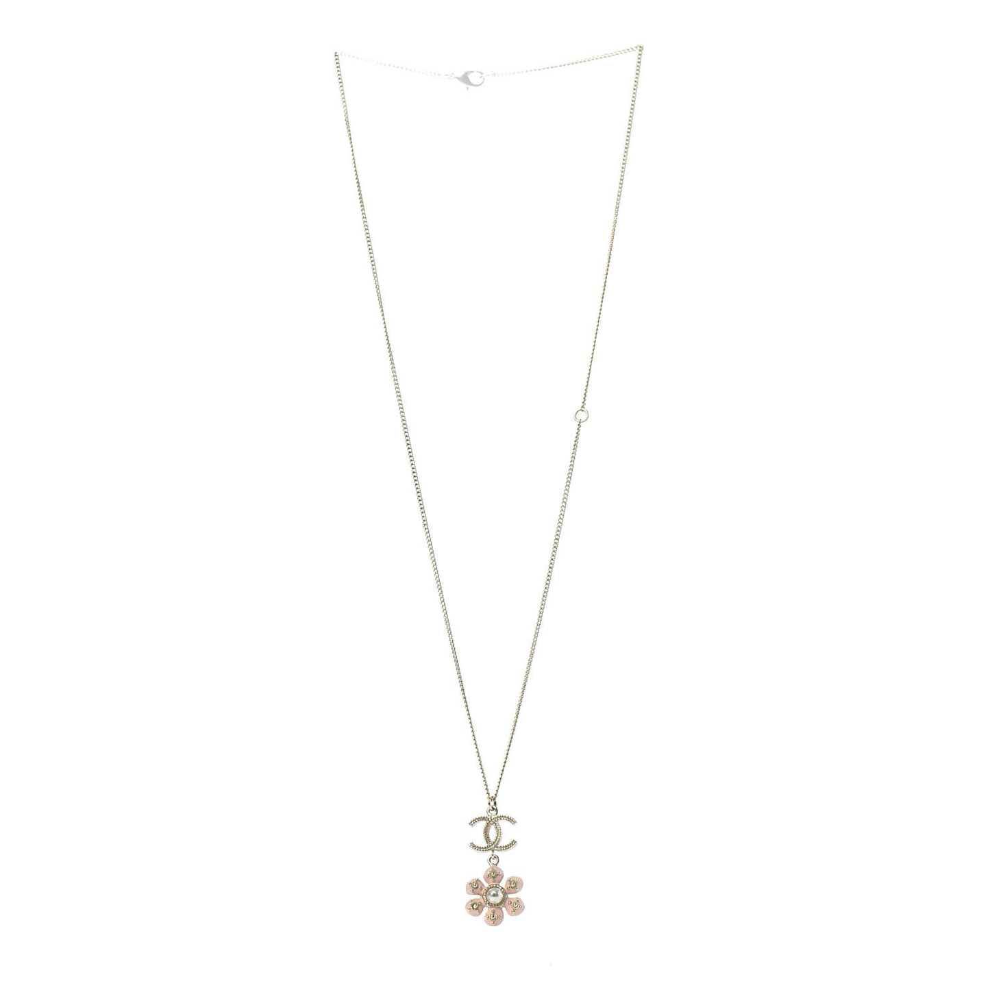 Enamel Pearl CC Flower Necklace Gold Pink