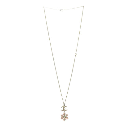 Chanel Enamel Pearl CC Flower Necklace Gold Pink 3 of 5