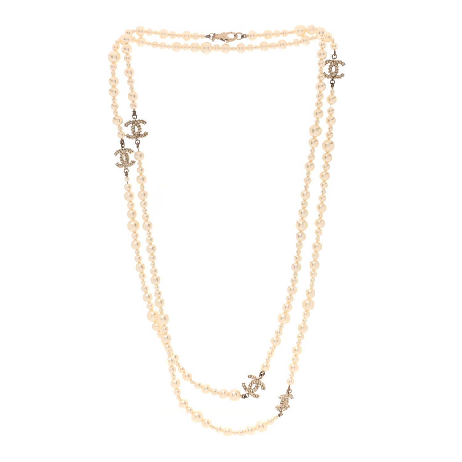 Chanel Pearl Multistrand CC Long Necklace Pearly White 3 of 6