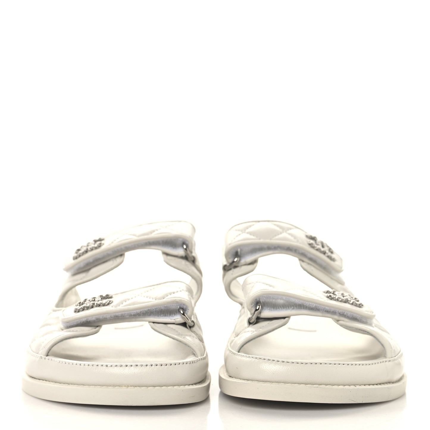 Lambskin Quilted Velcro Dad Chain CC Slide Sandals 39 White