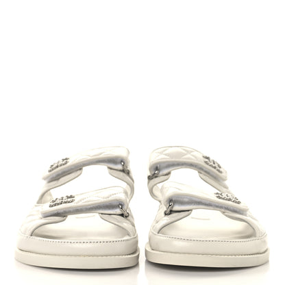 Chanel Lambskin Quilted Velcro Dad Chain CC Slide Sandals 39 White 3 of 9