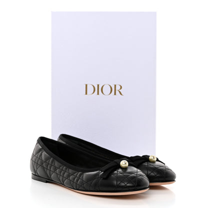 Christian Dior Calfskin Cannage Pearl Bow Ballet Flats 37.5 Black 3 of 9