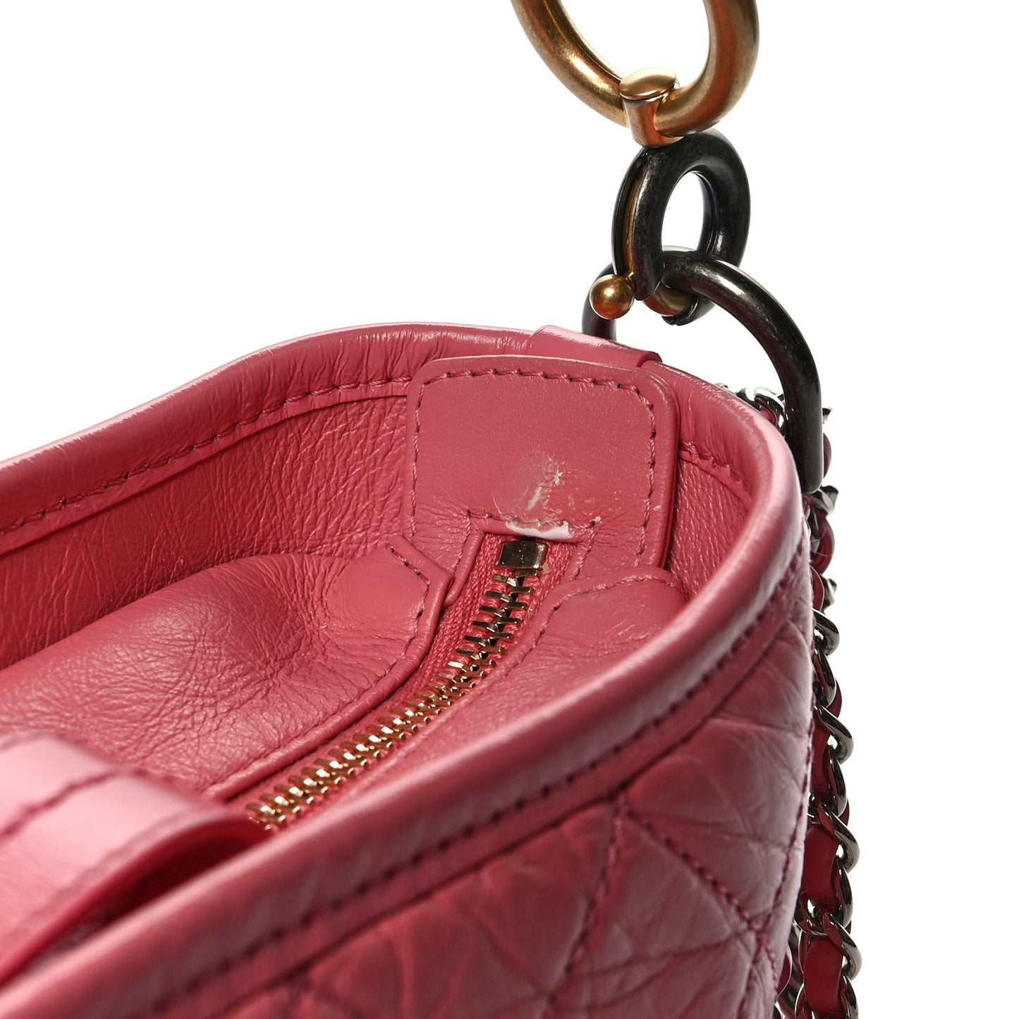 Aged Smooth Calfskin Quilted Medium Gabrielle Logo Hobo Pink